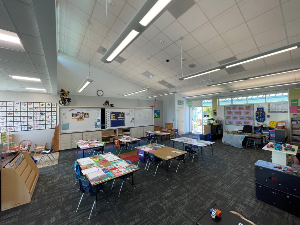 Bright and inviting kindergarten classroom at Old Adobe School, designed for young learners with open spaces and plenty of natural light.