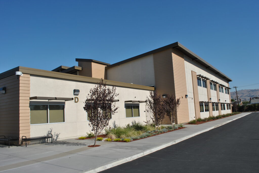 WC Overfelt Adult Education Center, showcasing modern modular design and landscaped surroundings.